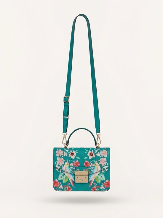 Furla Handbags - Furla Teal Floral Crossbody Satchel with Gold Hardware